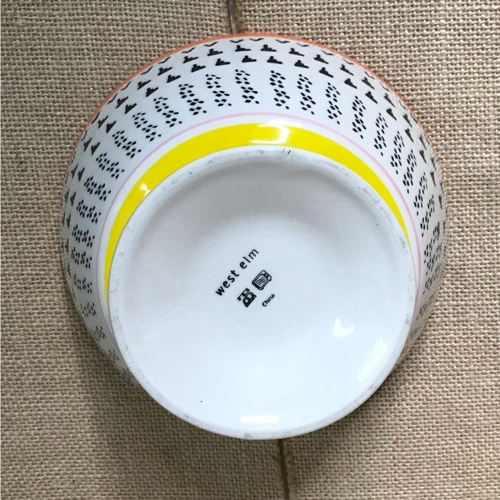 West Elm Geometric Pattern Pedestal Soup Bowl Modern Colorful Maximalist